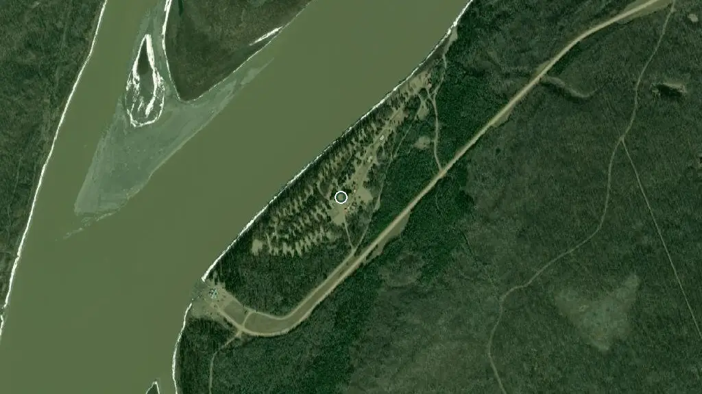 Aerial view of La Crete Ferry Campground and surroundings