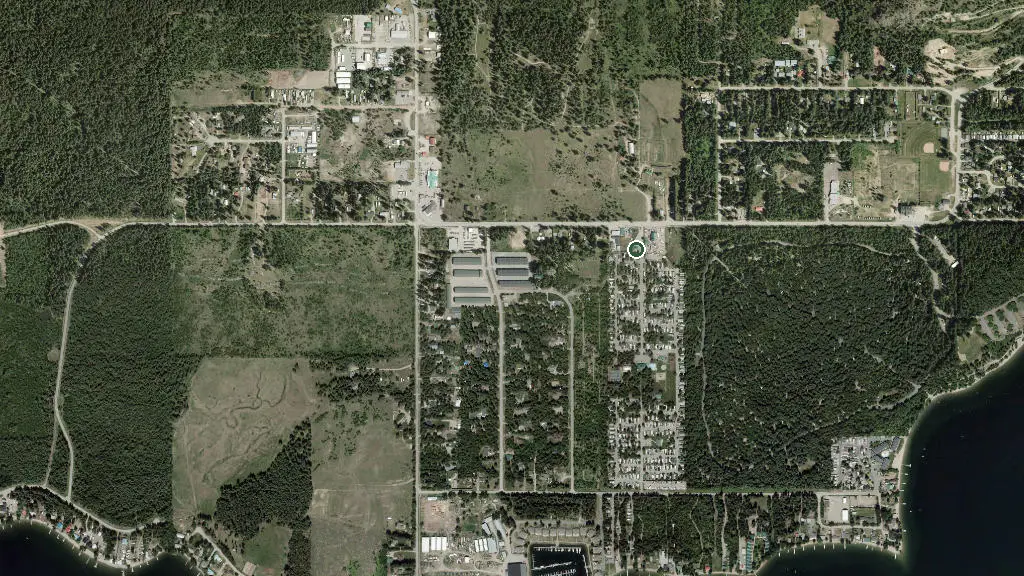 Aerial view of Caravans West RV Resort and surroundings