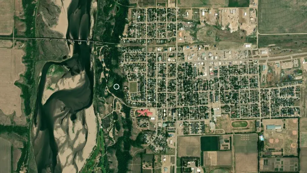 Aerial view of Outlook & District Regional Park and surroundings