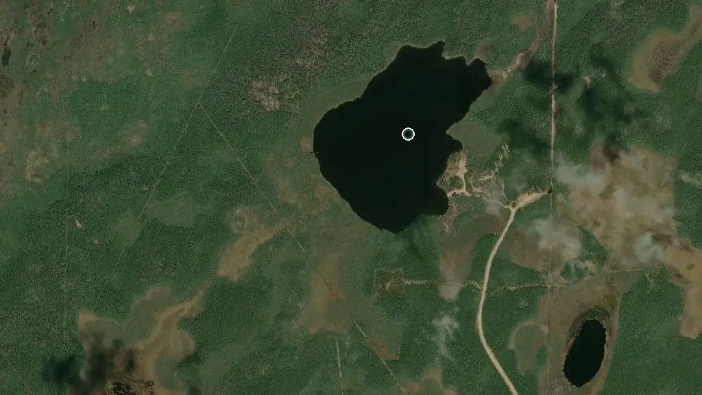 Aerial view of Running Lake Provincial Recreation Area and surroundings