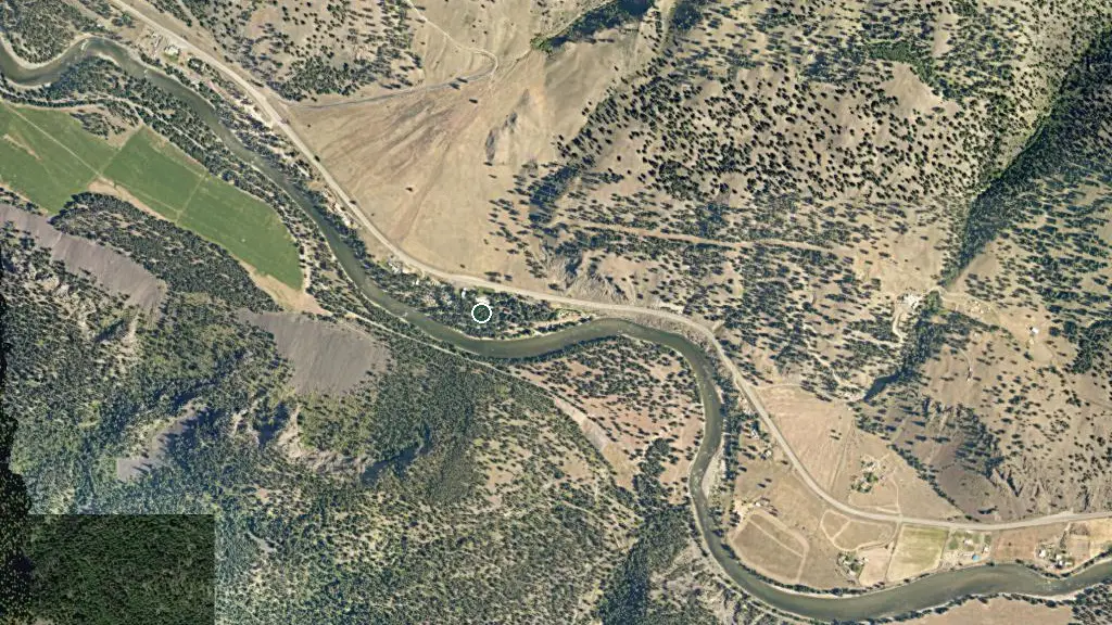 Aerial view of Riverhaven RV Park and surroundings