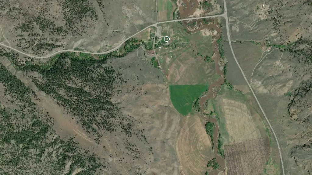 Aerial view of Historic Hat Creek Ranch and surroundings