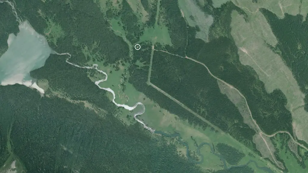 Aerial view of Elk Lakes Cabin and surroundings
