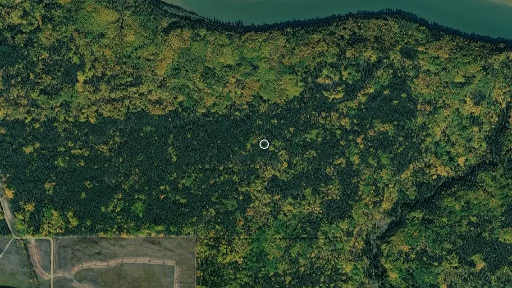 Aerial view of Poachers' Landing Provincial Recreation Area and surroundings