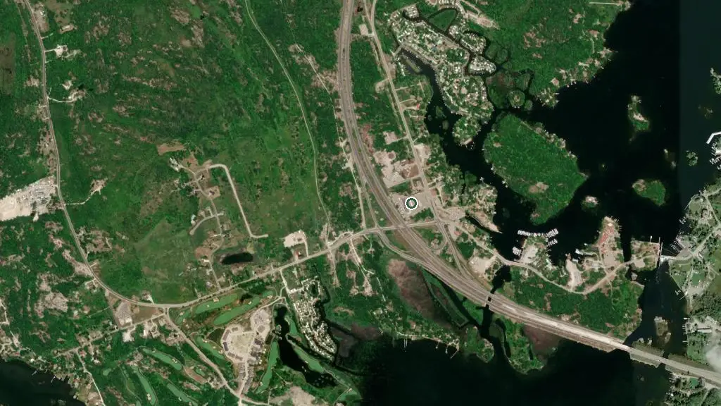 Aerial view of Hidden Glen Trailer Park & Marina and surroundings