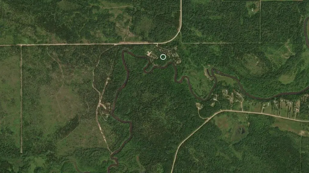 Aerial view of Whitemouth River Campground and surroundings