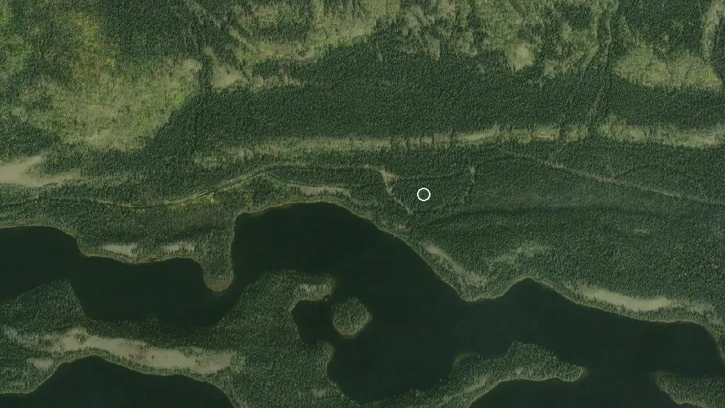Aerial view of Tatchun Lake Campground and surroundings