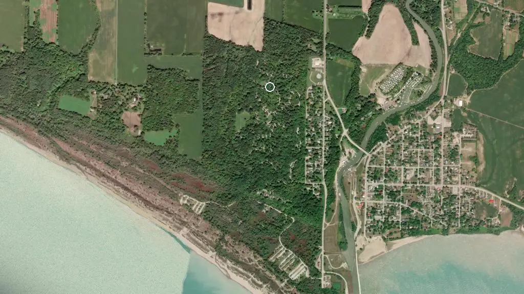 Aerial view of Port Burwell Provincial Park - Iroquois Campground and surroundings