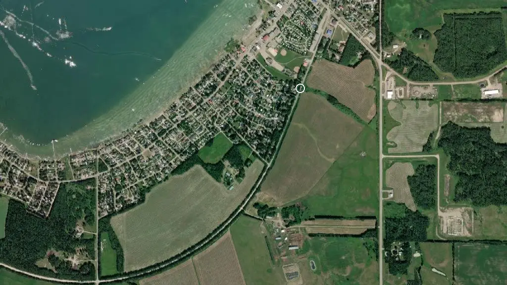 Aerial view of Alberta Beach Family RV Park and surroundings
