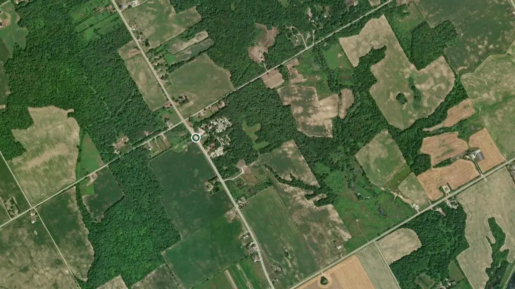 Aerial view of Trillium Court Trailer Park and surroundings