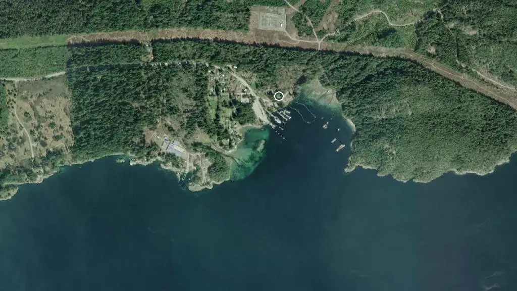 Aerial view of RV by the Sea, Saltery Bay Ferry and surroundings
