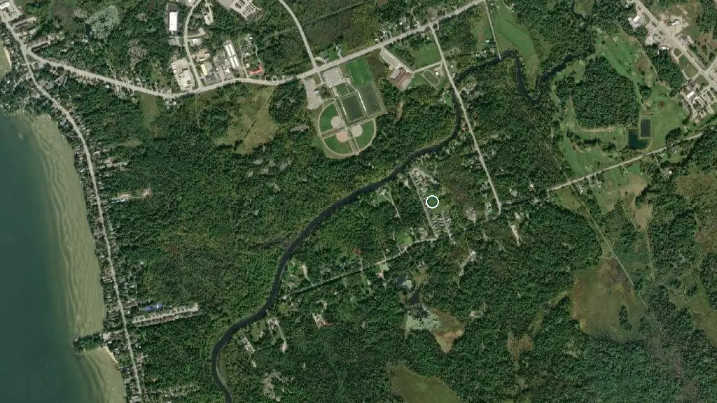 Aerial view of Fairview Park Camping & Marina and surroundings