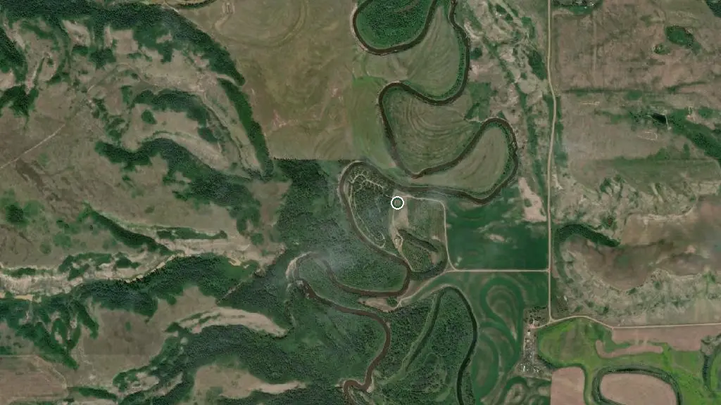 Aerial view of Battle River Crossing Resort and surroundings