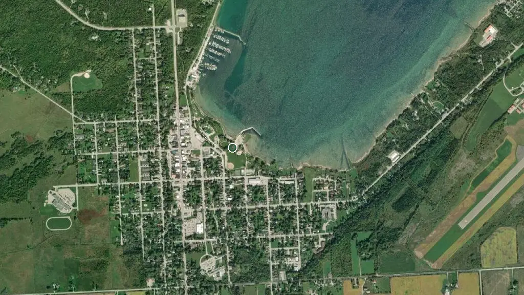 Aerial view of Bluewater Park Campground and surroundings
