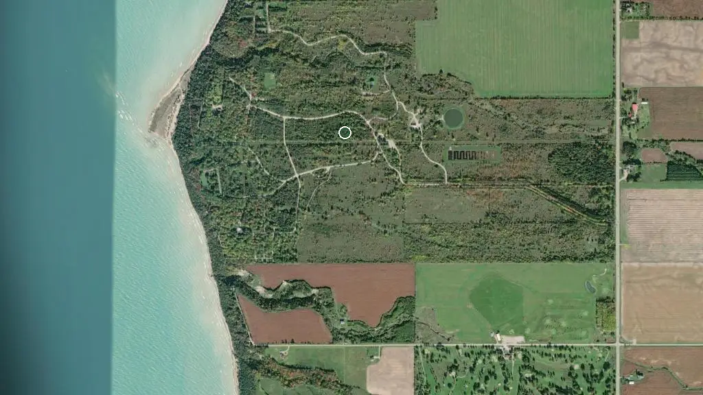 Aerial view of Point Farms Provincial Park and surroundings