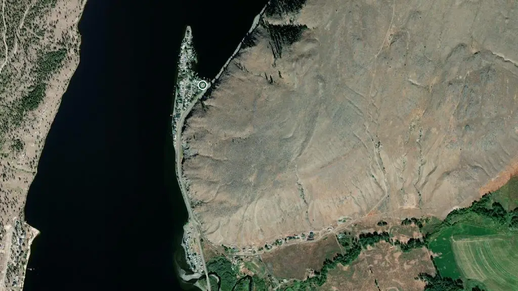 Aerial view of Nicola Bay RV Park and surroundings