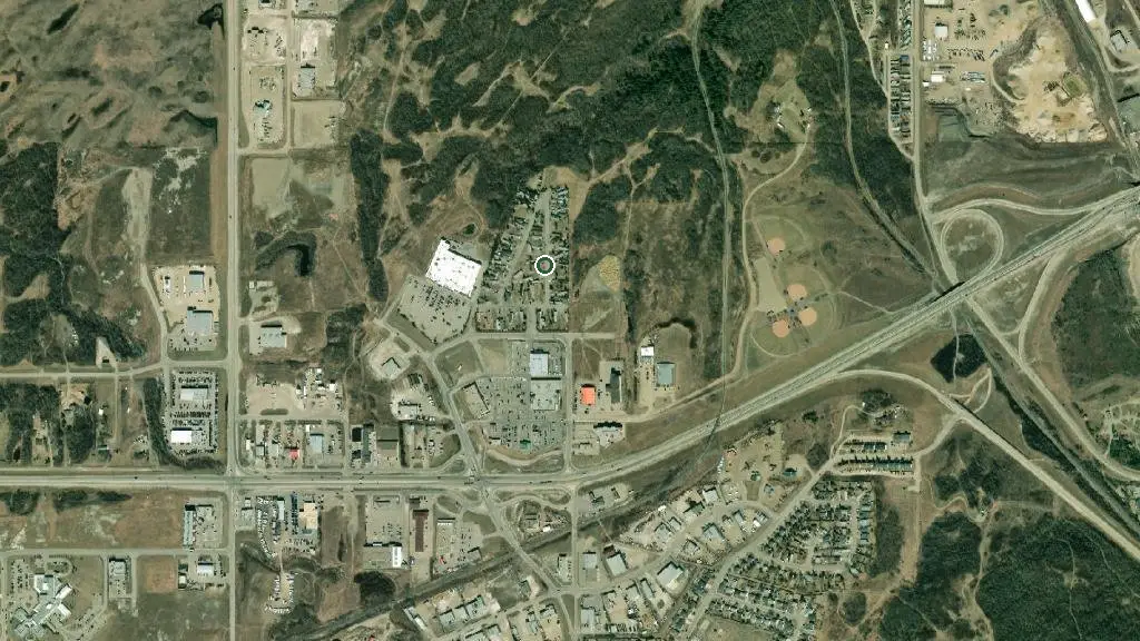 Aerial view of Cheviot Heights Trailer Park and surroundings