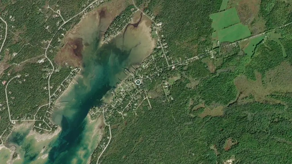 Aerial view of By the Bay Campground & Resort and surroundings