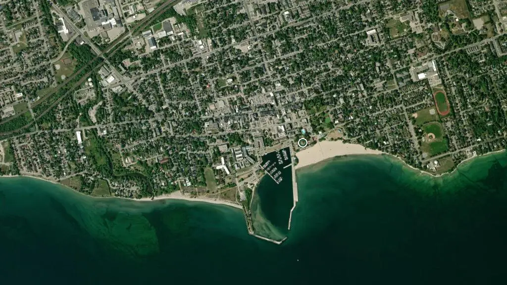 Aerial view of Victoria Park Campgrounds and surroundings
