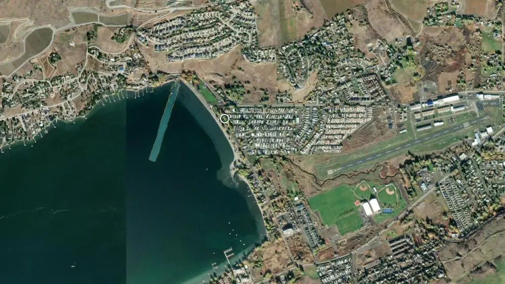 Aerial view of Sandy Beach RV Park and surroundings